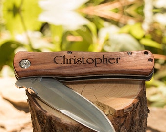 Personalized Pocket Knife, Hunting Knife, Gift for Men, Rosewood, Custom Camping Knife, Groomsmen Knife, Engraved Knifes, Engraved Wood