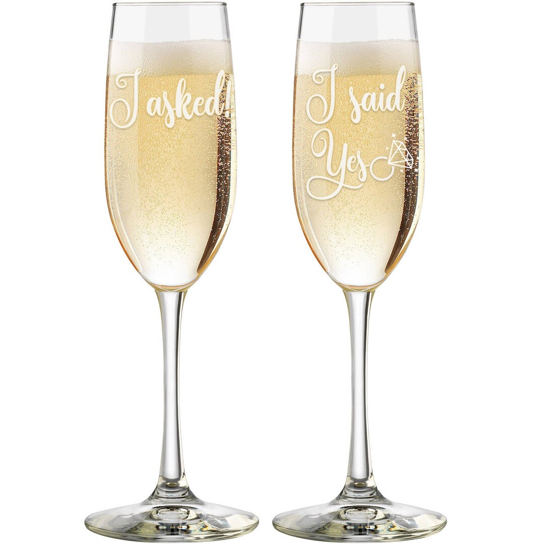 I Asked I Said Yes Personalized Champagne Glasses Custom Engraved