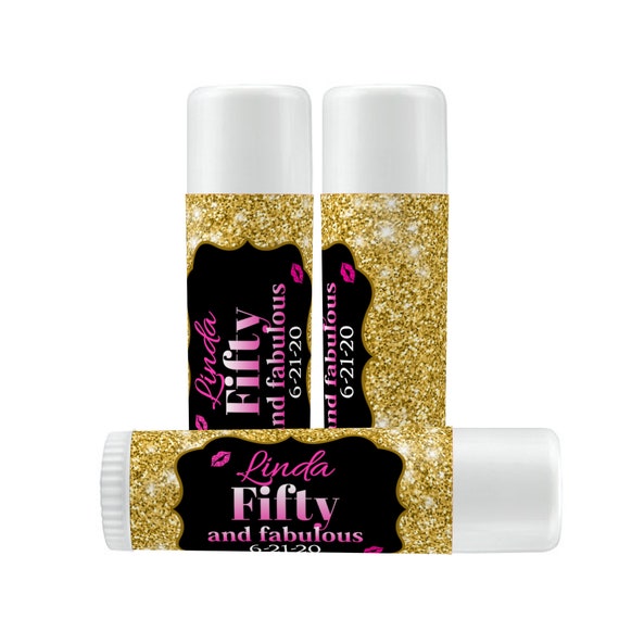 Lip Balm Labels - Personalized Lip Balm Labels - Birthday Lip Balm labels - 50 and Fabulous - Birthday Favor - 1 Sheet of 12 Lip Balm Labels Il_570xn