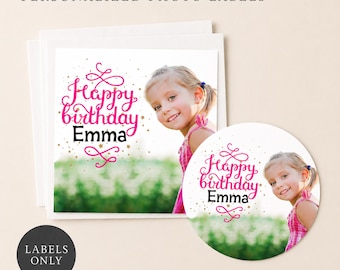 Personalized Photo Birthday Stickers, Custom Round Party Favor Labels for Kids’ Gift Bags