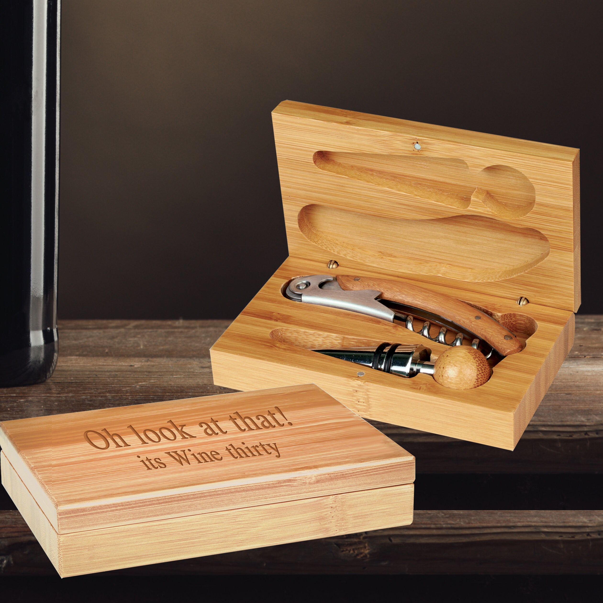 Personalized Bamboo Wine Opener Set Monogrammed Opener Groomsman