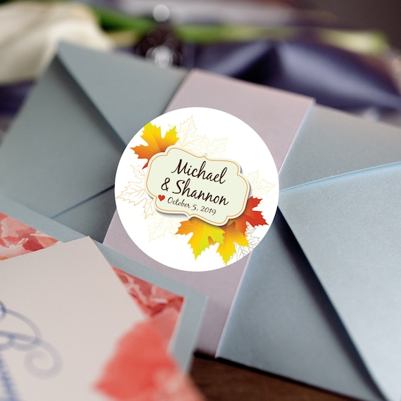 Fall Wedding Favors Thank You Labels - Fall In Love Bridal Shower Favors - Fall Thank you Favors - Maple Leaves - Fall Wedding Stickers Il_570xn