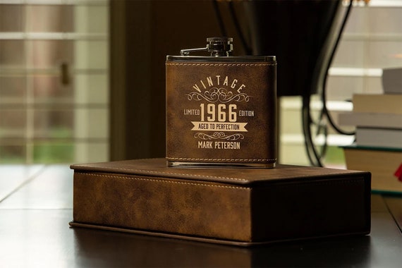 6oz Made in 1966 Aged to Perfection Leather Flask 6oz Made in 1966 Aged to Perfection Leather Flask