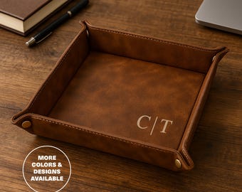 Personalized Leather Valet Tray for Men | Custom EDC Catch All Tray