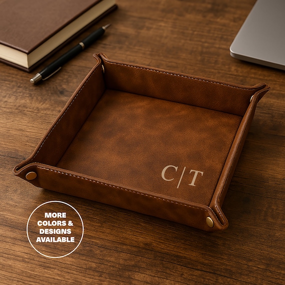 Personalized Leather Valet Tray for Men | Custom EDC Catch All Tray