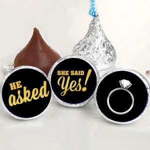 108 Kiss Stickers He Asked She Said Yes Black Kiss Seals Candy Labels Wedding Favors Kiss Seals image 2