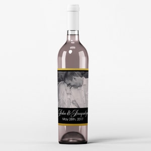 Wedding Photo Wine Labels with Your Photo - Photo Wedding Favor - Your Photo Wine Bottle Labels - Custom Label - Gold Black White