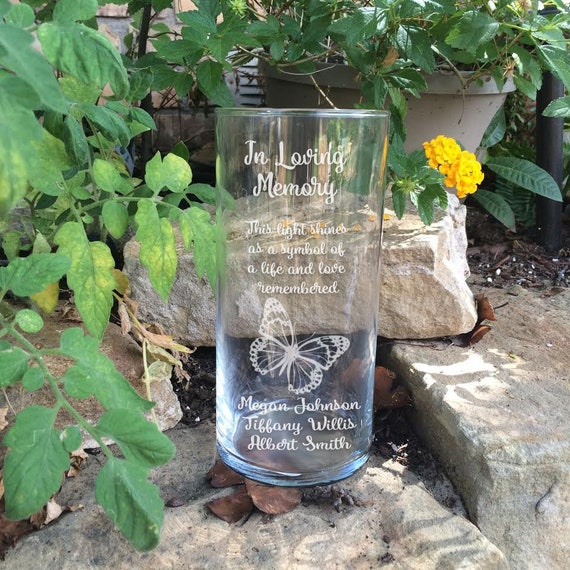 This Light Shines Memorial Vase - In Loving Memory Vase -Floating Butterfly Memorial Candle - Memorial Candle - Engraved Memorial Cylinder Il_570xn