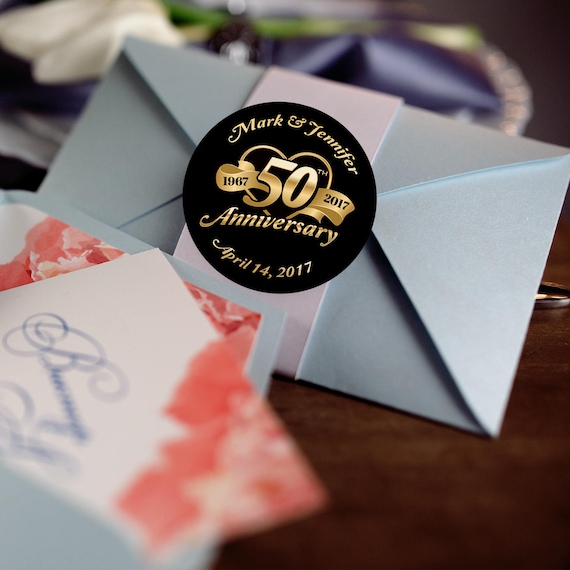 50th Anniversary Stickers Custom Labels Round Wedding Labels