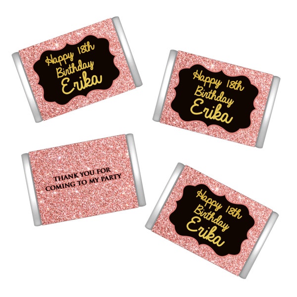 Rose Gold Birthday Miniatures Chocolate Wrappers | Milestone Birthday Mini Wrappers | Birthday Decor | Rose Gold with Gold Imprint