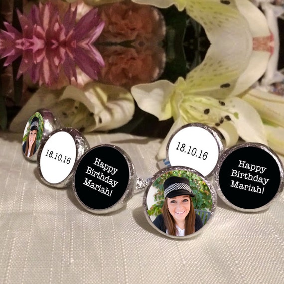 108 Photo Hershey Kiss® Stickers - Hershey Kiss Stickers Wedding - Personalized Hershey Kiss Labels - Birthday Hershey Kiss Seals - Black Il_570xn