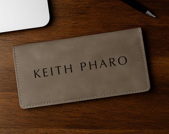Personalized Leather Checkbook Cover: Laser Engraved Monogram Wallet