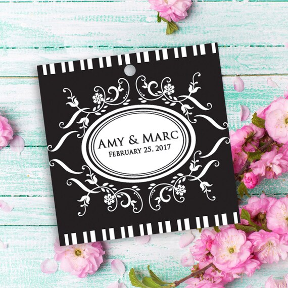 12 custom tags square 2", wedding themed, ornate tags, floral tags, wedding favor tags, candy bag tags, personalized favors, hang tag Il_570xn