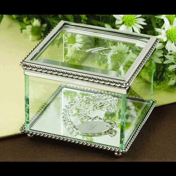 Silver and Glass Mini Jewelry Box | Keepsake Box | Glass Jewelry Box | Bridesmaid Gift | Gifts for Her | Trinket Box | Free Personalization Il_570xn