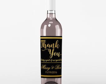 Wedding Wine Label - Custom Wine Label - Personalized Wine Label - Wedding Wine Bottle Label - Black and Gold - Thank You Wine Labels