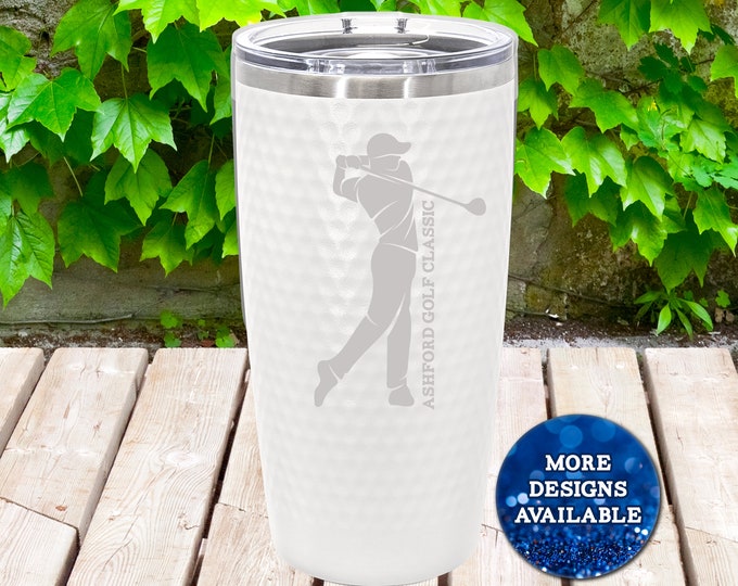 Polar Camel 20oz White Golf Dimpled Tumbler Insulated w/Clear Slider Lid | Father's Day, | Golfing Gift | Choose From Multiple Designs