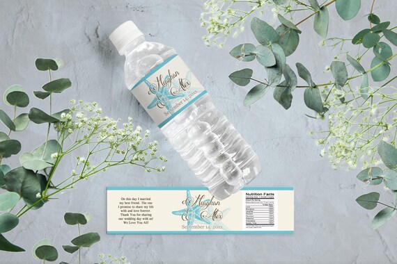 Starfish Wedding Water Bottle Labels – Personalized Beach Decor