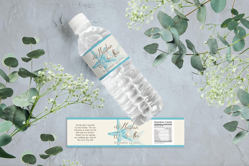 30 Beach Wedding Decor - Wedding Water Bottle Labels  - Starfish Wedding Labels - Starfish Bottle Labels - Wedding Decor - Wedding Favors