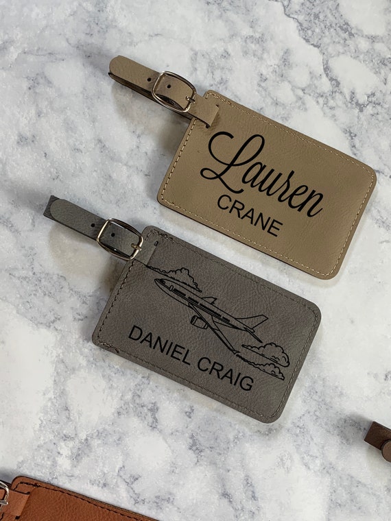 Custom Engraved Luggage Tag Leather Luggage Tag Luggage Name Tag Monogram Suitcase Tag Carry On Tag Backpack Tag ID Bag Tag Etsy