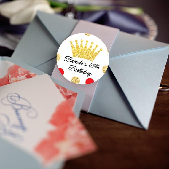 Crown Birthday Stickers, Custom Labels Round Crown labels Birthday