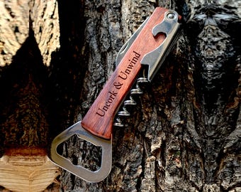 Personalized Wine Bottle Opener – Custom Engraved Rosewood Corkscrew with Gift Box, Wedding Favor, Groomsman or Housewarming Gift