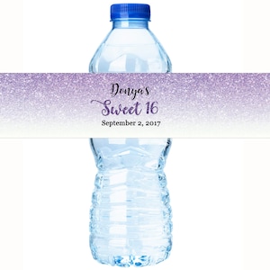 30 Personalized Custom Faux Glitter Birthday Waterproof Water Bottle Labels - Great for Birthdays, Bridal Showers, Weddings, Anniversaries