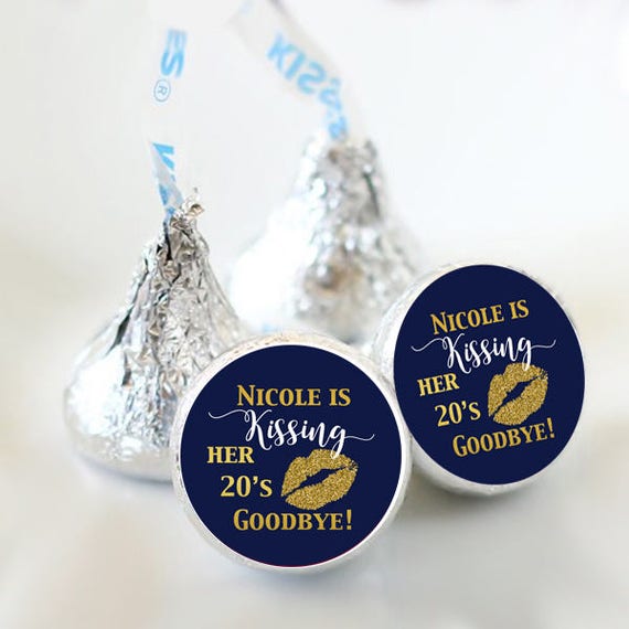 108 Kissing her 20s Goodbye Hershey Kiss Stickers - Birthday Kiss Labels - Kissing her 30s Kiss Labels - Birthday Party Decor - Dark Navy Il_570xn