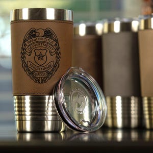 Law Enforcement Leather Travel Tumbler 20 oz | Police,  & Security Gift | Graduation or Appreciation Gift | Christmas Gift