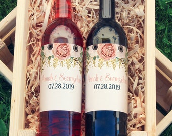 Thank You Wine Labels - Peach Rose Wine Labels  - Wedding Wine Bottle Labels - Bridal Shower - Birthday - Baby - Thank you - Wine Gifts