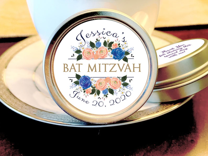 Coral and Blue Rose Bat Mitzvah Party Mint Tins Birthday Decor Birthday Mints Birthday Favors Bat Mitzvah Mint Tins Bat Mitzvah Favors