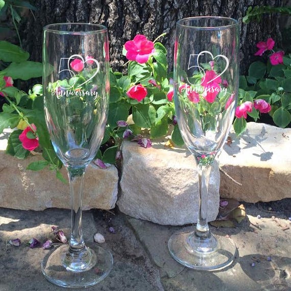 Personalized 50th Wedding Anniversary Flutes, 2 Toasting Flutes