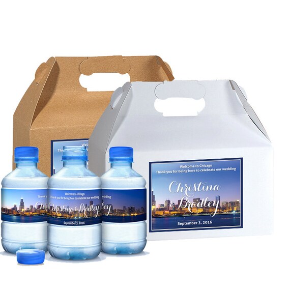 Hotel Wedding Box Kit - 10 Wedding Welcome Box Labels with 20 Matching Water Labels - Water Bottle Label Kit - Wedding Favor Box Labels Il_570xn