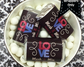 LOVE Miniatures Chocolate Wrappers - Wedding Décor - Wedding Mini Wrappers - Wedding Candy Bar Wrappers = Bridal Shower, Weddings