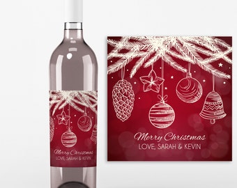 Personalized Christmas Wine Bottle Labels – Holiday Hostess Gift, Secret Santa Gifts