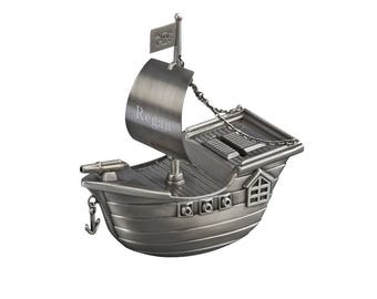 Personalized Pirate Ship Bank -  Coin Bank - Personalized Pirate Bank - Coin Bank Gift - Ring Bearer Gift - Engraved Bank