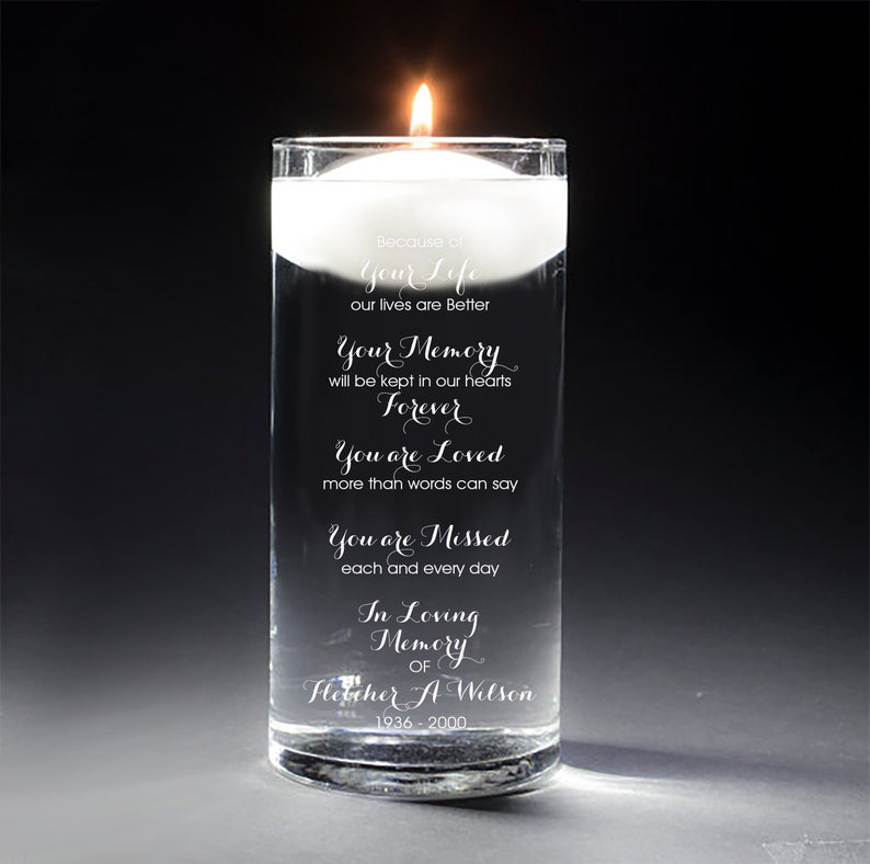 Memorial Vase In Loving Memory Vase Floating Wedding Memorial Candle Memorial Candle Engraved Because of Your Life image 1