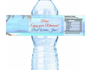 30 Island Beach Themed Retirement Water Bottle Labels - Select the quantity you need below in the "Pricing & Quantity" option tab