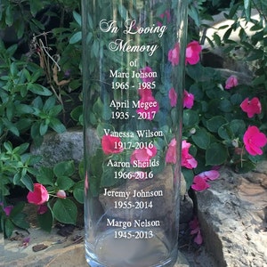 In Loving Memory Vase Memorial Vase Floating Wedding Memorial Candle Memorial Candle Engraved Memorial Cylinder Names and Dates image 1