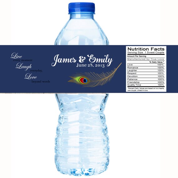 20 Peacock Wedding Water Bottle Labels Wedding Decor Wedding
