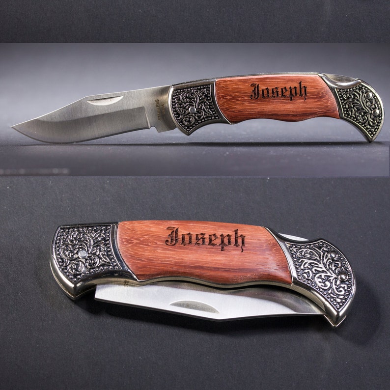 Groomsman Pocket Knife Hunting Knife Engraved Rosewood Knife Groomsmen Gift Engraved Knifes Christmas Gift Engraved Hunting Knife image 4