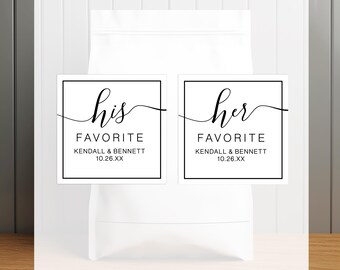 His & Her Favorite Wedding Favor Stickers: Personalized Labels
