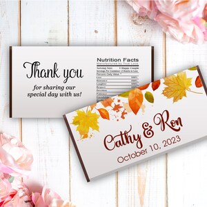 Fall Leaves Candy Bar Wrappers: Personalized Wedding Favors (Set of 12)