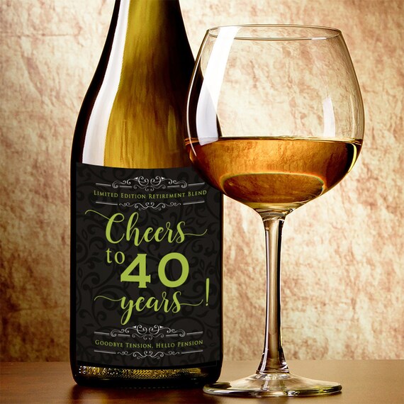 Retirement Wine labels - Cheers to.. years wine Label - Retirement Decor - Retirement Wine Stickers - Retirement Favors - Set of 4 Il_570xn