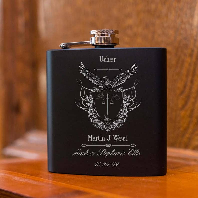 Personalized Black Flask, Hip Flask, Best Man Gift, Wedding Party Gift, Groomsman Gift, Custom Engraved Flask, Groomsman Wedding Gift image 3