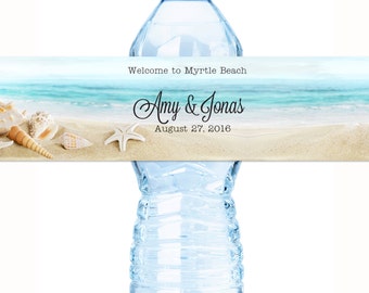 Printed Water Bottle Labels | Custom Beach Wedding | Waterproof Smudge proof Peel and Stick | Weddings, Bridal Showers and More | 30 Labels