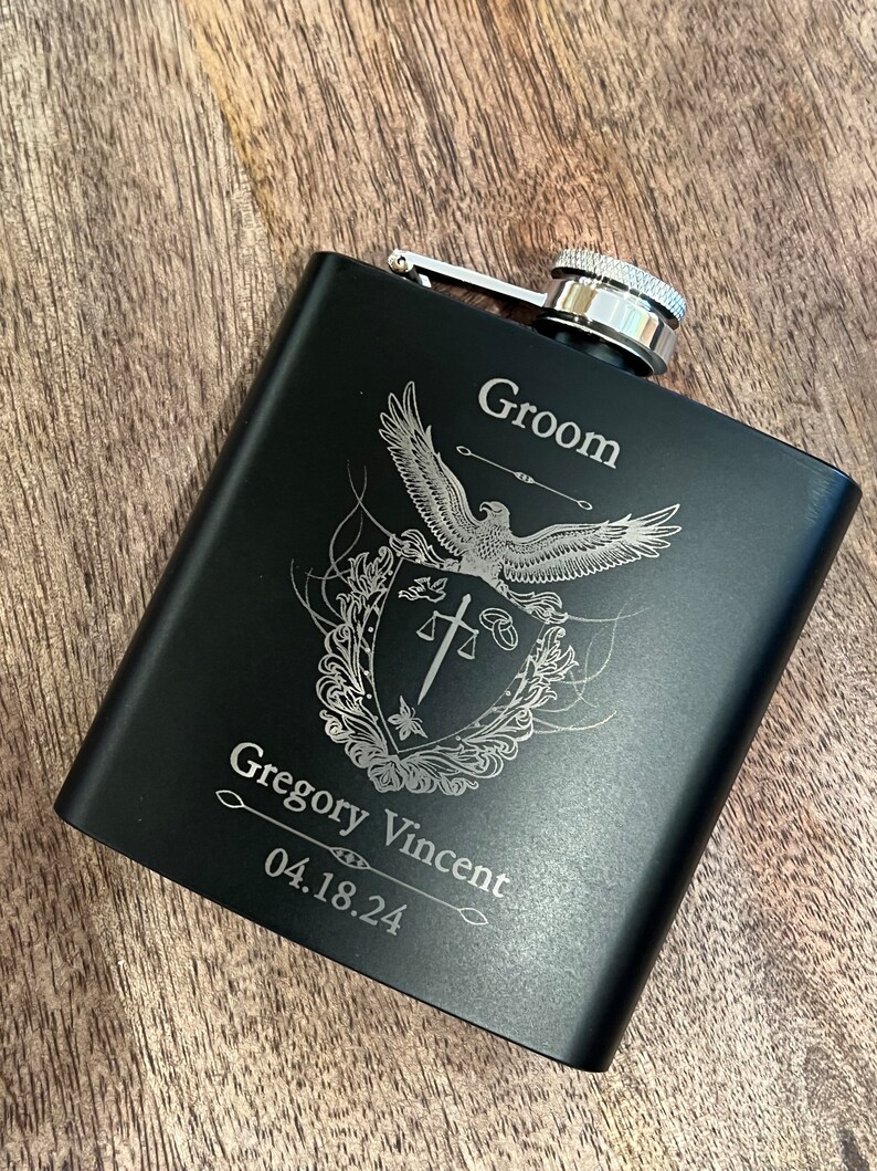 Personalized Black Flask, Hip Flask, Best Man Gift, Wedding Party Gift, Groomsman Gift, Custom Engraved Flask, Groomsman Wedding Gift image 10