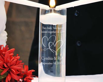 Personalized Unity Candle Vase: Engraved Double Hearts Wedding Decor