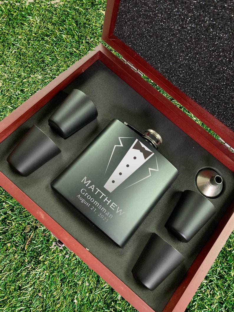 Engraved Flask Personalized Black Flask Groomsman Flask Etsy