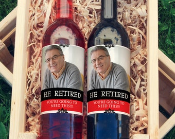 Printed Retirement Wine Labels | Custom Photo with Personalization | Bottle Wine Labels, Retirement Wine Stickers