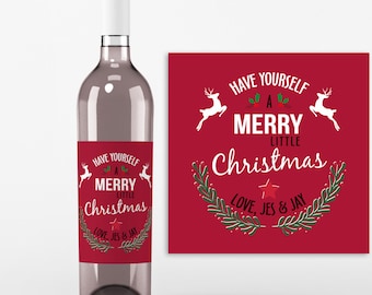 Personalized Christmas Wine Bottle Label – Secret Santa Gift, Hostess Gift, Party Favor